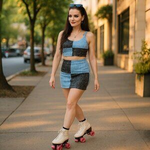 Blue Blush ✦ Sequin Colorblock Mini Skirt ✦ High Rise Invisible Zipper Alt‑Core